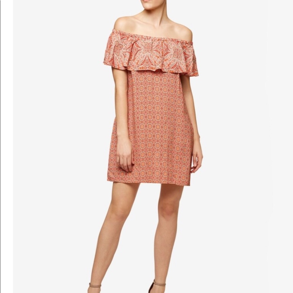 NWT ANTHROPOLOGIE Sanctuary off shoulder orange multi mini dress size small